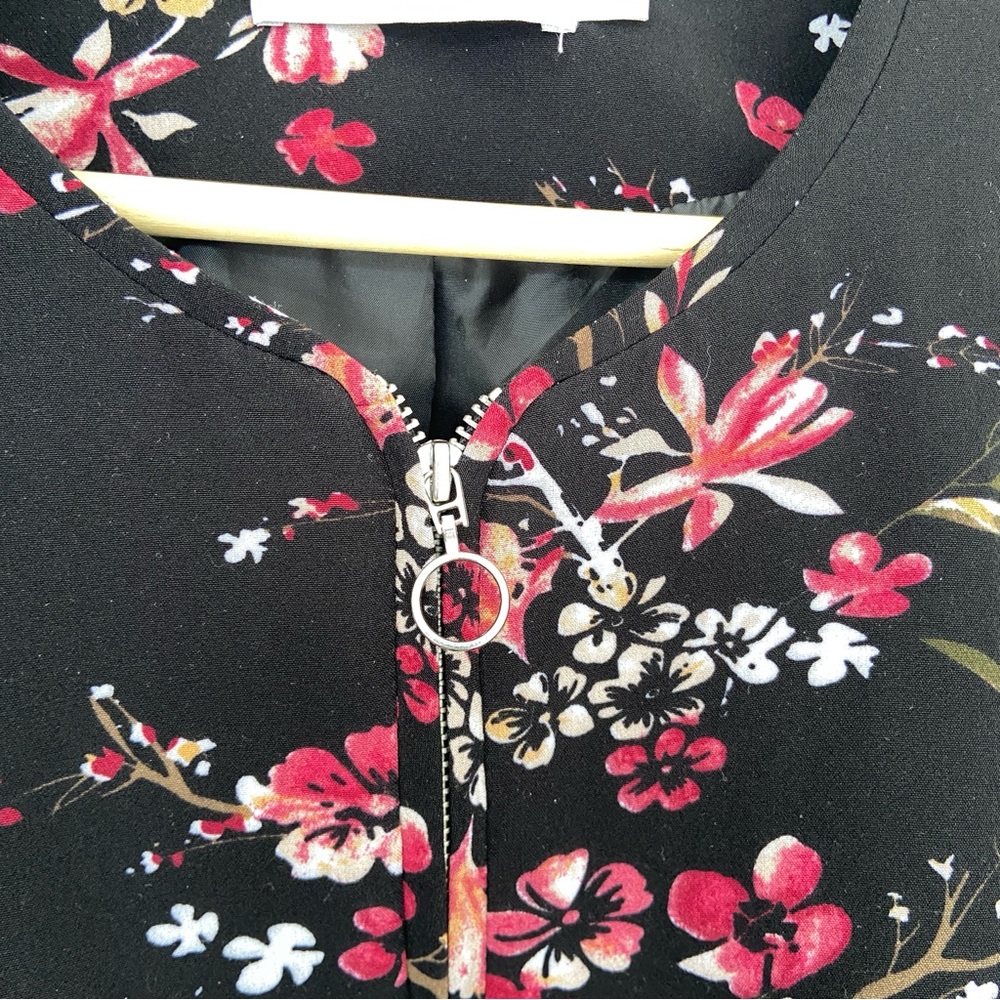 RICKIS BLACK AND PINK LIGHT BOMBER STYLE ZIP UP JACKET WITH ELASTICATED WAIST, L - Picture 6 of 9